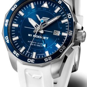 Vostok Europe N-1 Rocket Automatic GMT NH34-225A712S - Bílý silikonový řemínek