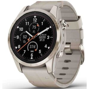 Garmin Fēnix 7S Pro Sapphire Solar Edition Soft Gold s koženým řemínkem Limestone - 010-02776-30