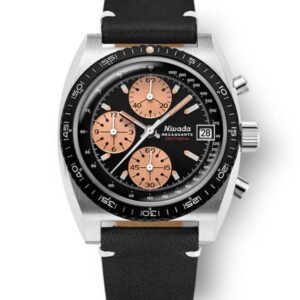Nivada Grenchen Chronosport Mecaquartz Salmon - Black Leather White Stitching