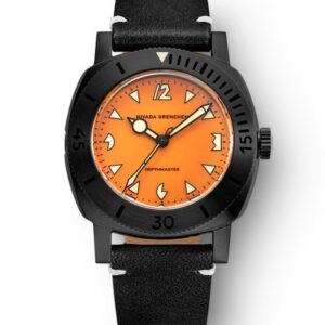 Nivada Grenchen Depthmaster Black Pumpkin - Black Leather White Stitching