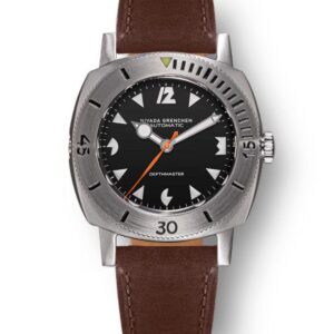 Nivada Grenchen Depthmaster Pacman White 14102A - Brown Leather