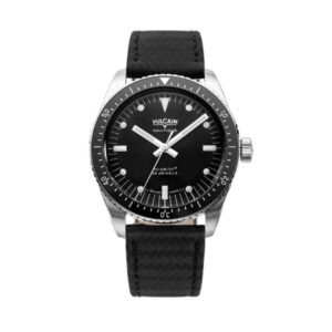 Vulcain Skindiver Nautique Black with White Lum - Black Carbon Leather Strap