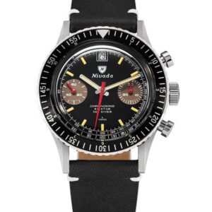 Nivada Grenchen Chronoking Manual - Black Leather White Stitching