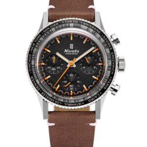 Nivada Grenchen Chronoking Mecaquartz - Inter. Bezel - Brown Leather White Stitching