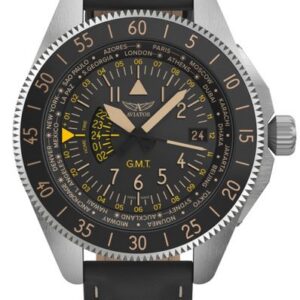 Aviator Airacobra GMT V.1.37.0.303.4 - Černý kožený řemínek