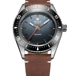 Nivada Grenchen Aquamar Grey - Brown Leather White Stitching