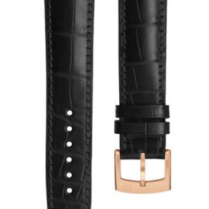 Kožený řemínek Biatec | Černý z pravého aligátora - 20 mm - Rose Gold