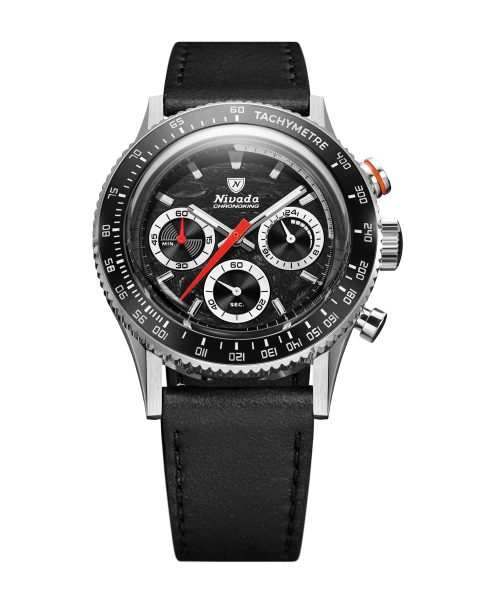 Nivada Grenchen Chronoking Mecaquartz Racing Black - Inter. Bezel - Black Leather