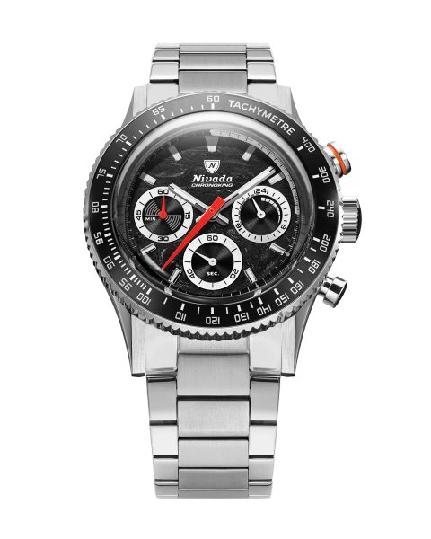 Nivada Grenchen Chronoking Mecaquartz Racing Black - Inter. Bezel - Bracelet Flat Link