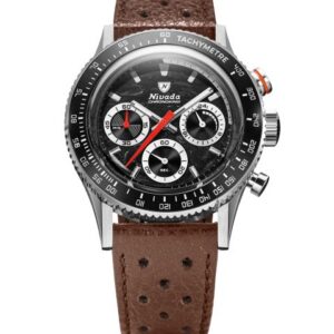 Nivada Grenchen Chronoking Mecaquartz Racing Black - Inter. Bezel - Brown Racing Strap