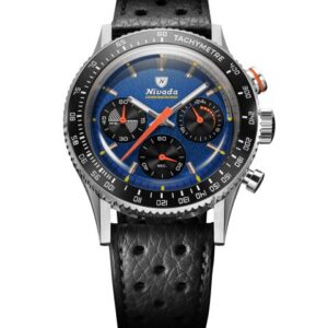 Nivada Grenchen Chronoking Mecaquartz Racing Blue - Inter. Bezel - Black Racing Strap