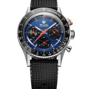 Nivada Grenchen Chronoking Mecaquartz Racing Blue - Inter. Bezel - Black Rubber Tropic