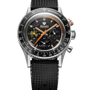 Nivada Grenchen Chronoking Mecaquartz Racing Carbon - Inter. Bezel - Black Rubber Tropic