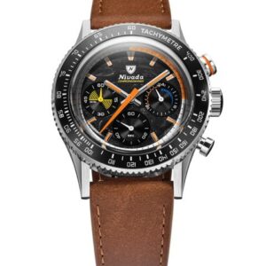 Nivada Grenchen Chronoking Mecaquartz Racing Carbon - Inter. Bezel - Brown Leather