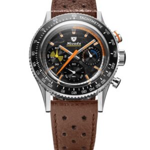 Nivada Grenchen Chronoking Mecaquartz Racing Carbon - Inter. Bezel - Brown Racing Strap
