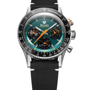 Nivada Grenchen Chronoking Mecaquartz Racing Green - Inter. Bezel - Black Leather White Stitching