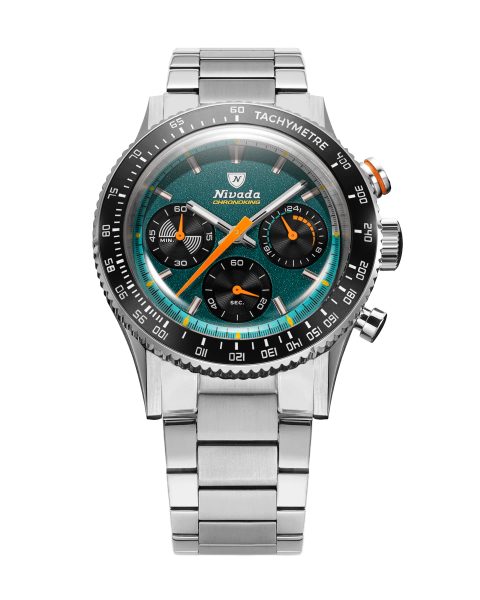 Nivada Grenchen Chronoking Mecaquartz Racing Green - Inter. Bezel - Bracelet Flat Link