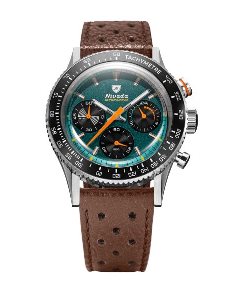 Nivada Grenchen Chronoking Mecaquartz Racing Green - Inter. Bezel - Brown Racing Strap