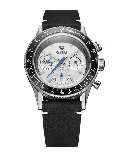 Nivada Grenchen Chronoking Mecaquartz Racing Grey - Inter. Bezel - Black Leather White Stitching