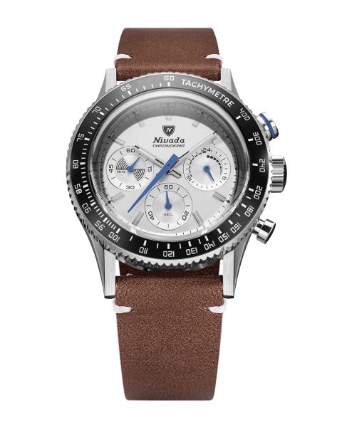 Nivada Grenchen Chronoking Mecaquartz Racing Grey - Inter. Bezel - Brown Leather White Stitching