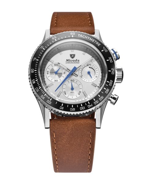 Nivada Grenchen Chronoking Mecaquartz Racing Grey - Inter. Bezel - Brown Leather