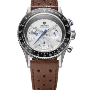 Nivada Grenchen Chronoking Mecaquartz Racing Grey - Inter. Bezel - Brown Racing Strap