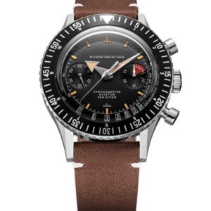 Nivada Grenchen Chronomaster Broad Arrow 41mm - Brown Leather White Stitching