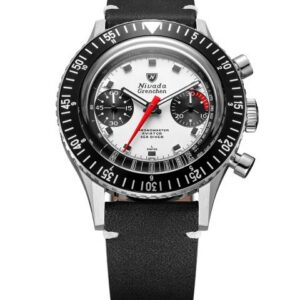 Nivada Grenchen Chronomaster White Panda 41mm - Black Leather White Stitching