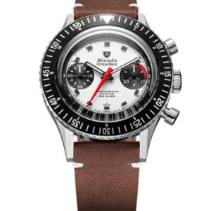 Nivada Grenchen Chronomaster White Panda 41mm - Brown leather White Stitching