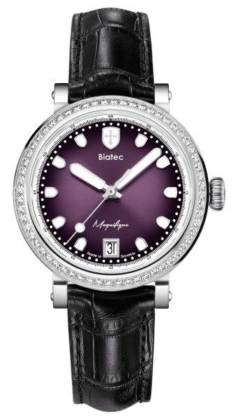 Biatec Magnifique 02 - Černý kožený řemínek se vzorem aligátora - Se sponou z nerezové oceli 316L