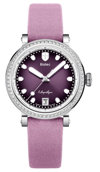 Biatec Magnifique 02 - Růžový řemínek z broušené kůže - Se sponou z nerezové oceli 316L