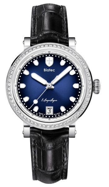 Biatec Magnifique 03 - Černý kožený řemínek se vzorem aligátora - Se sponou z nerezové oceli 316L