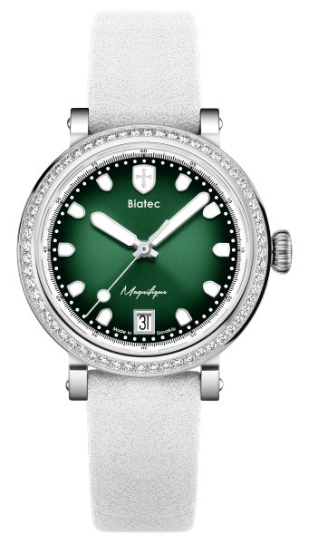 Biatec Magnifique 04 - Bílošedý řemínek z broušené kůže - Se sponou z nerezové oceli 316L