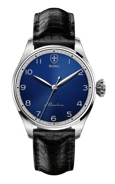 Biatec Marine 01 N - Černý kožený řemínek se vzorem aligátora