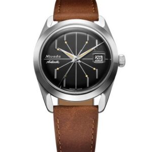 Nivada Grenchen Antarctic Spider Black 38 mm - Brown leather