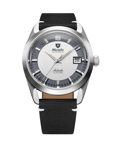 Nivada Grenchen Antarctic Glacier 38 mm - Black leather White Stitching