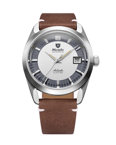 Nivada Grenchen Antarctic Glacier 38 mm - Brown Leather White Stitching