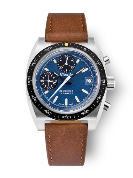 Nivada Grenchen Autochron Blue Automatic - Brown Leather