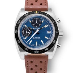 Nivada Grenchen Autochron Blue Automatic - Brown Racing Strap