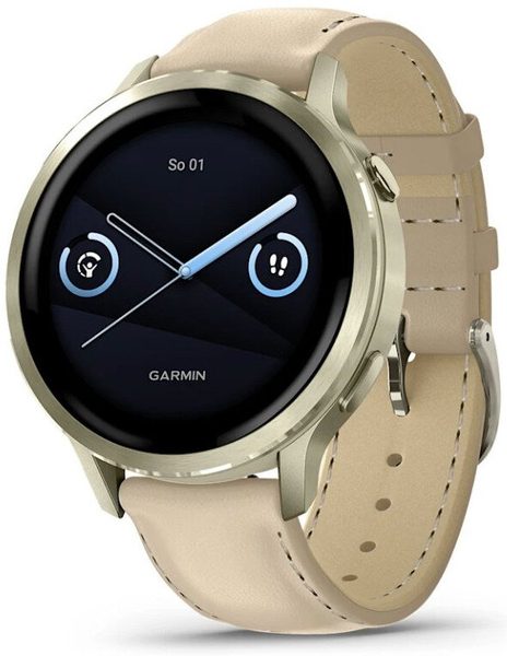 Garmin Venu® 4 - 41 mm Lunar Gold / Bone silikonový řemínek a Light Sand kožený řemínek 010-03013-03