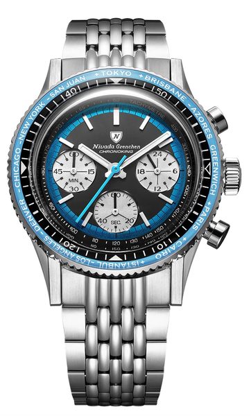 Nivada Grenchen Chronoking Racing Blue - Inter. Bezel - Black Racing Strap - Obrázek 2