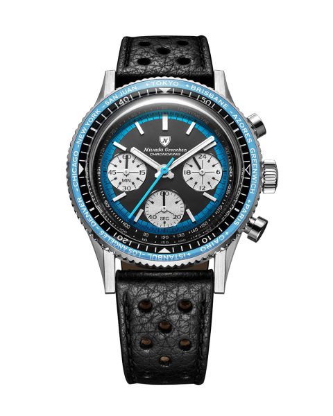 Nivada Grenchen Chronoking Racing Blue - Inter. Bezel - Black Racing Strap - Obrázek 3