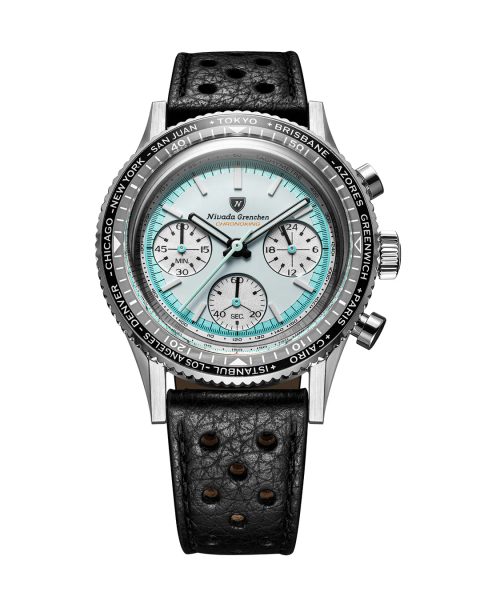 Nivada Grenchen Chronoking Racing Grey - Inter. Bezel - Black Racing Strap