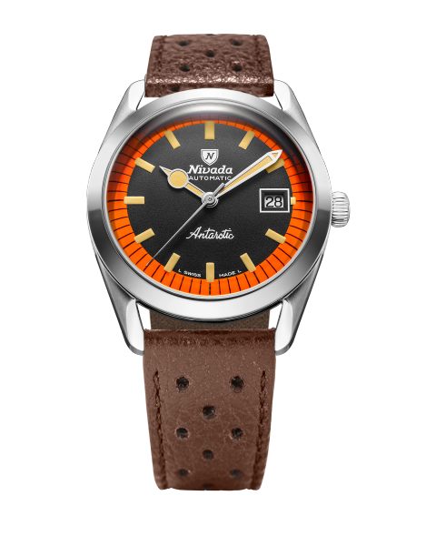 Nivada Grenchen Super Antarctic Black & Orange - 38 mm Date - Black leather - Obrázek 3