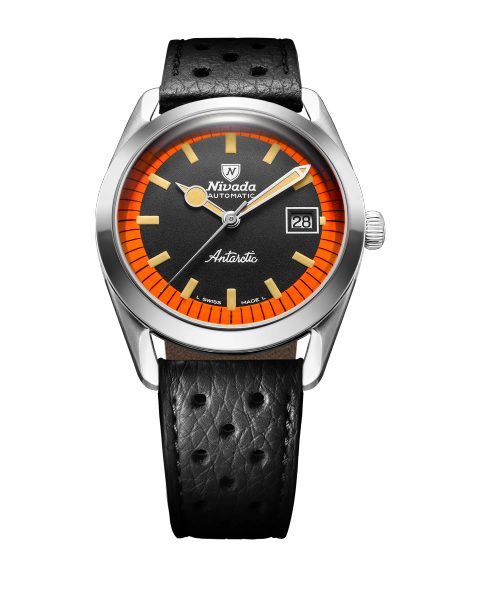 Nivada Grenchen Super Antarctic Black & Orange - 38 mm Date - Black Racing Strap