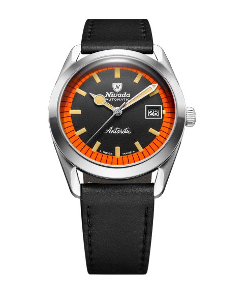 Nivada Grenchen Super Antarctic Black & Orange - 38 mm Date - Black leather