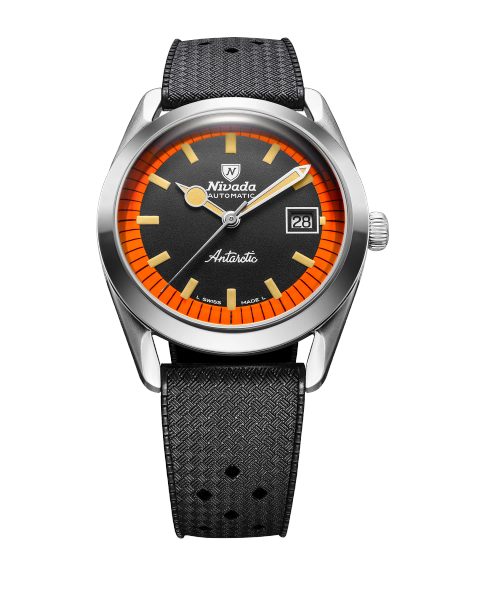 Nivada Grenchen Super Antarctic Black & Orange - 38 mm Date - Rubber tropic