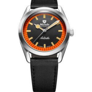 Nivada Grenchen Super Antarctic Black & Orange - 38 mm No Date - Black leather