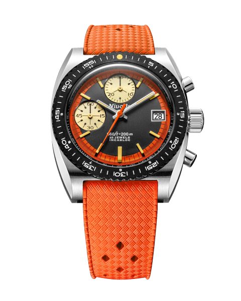 Nivada Grenchen Autochron Orange Automatic - Black Racing Strap - Obrázek 2