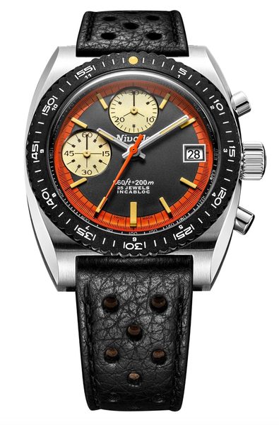 Nivada Grenchen Autochron Orange Automatic - Black Racing Strap